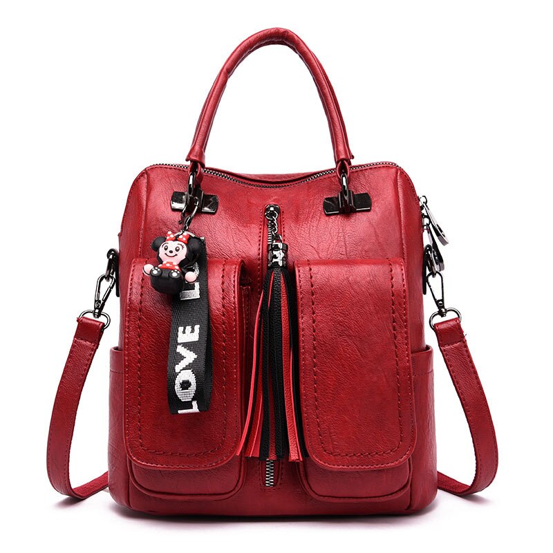 Winter vrouwen leren rugzak dames mode patchwork kleuren multifunctionele rugzakken mochila feminina bagpack sac a dos femme: Rood