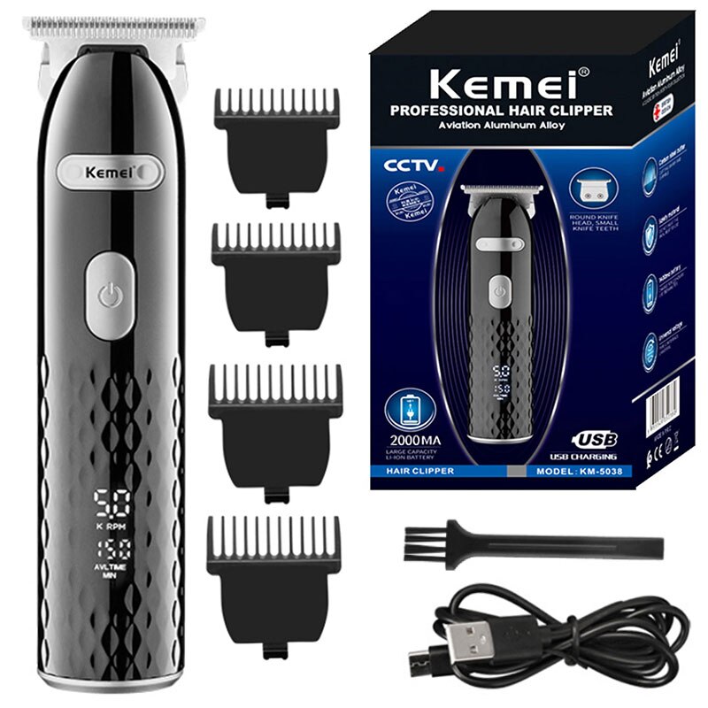 Kemei 5038 – tondeuse à barbe électrique pour hommes, rasoir à 3 vitesses, lame can be zero, machine puissante pour couper les cheveux: with box