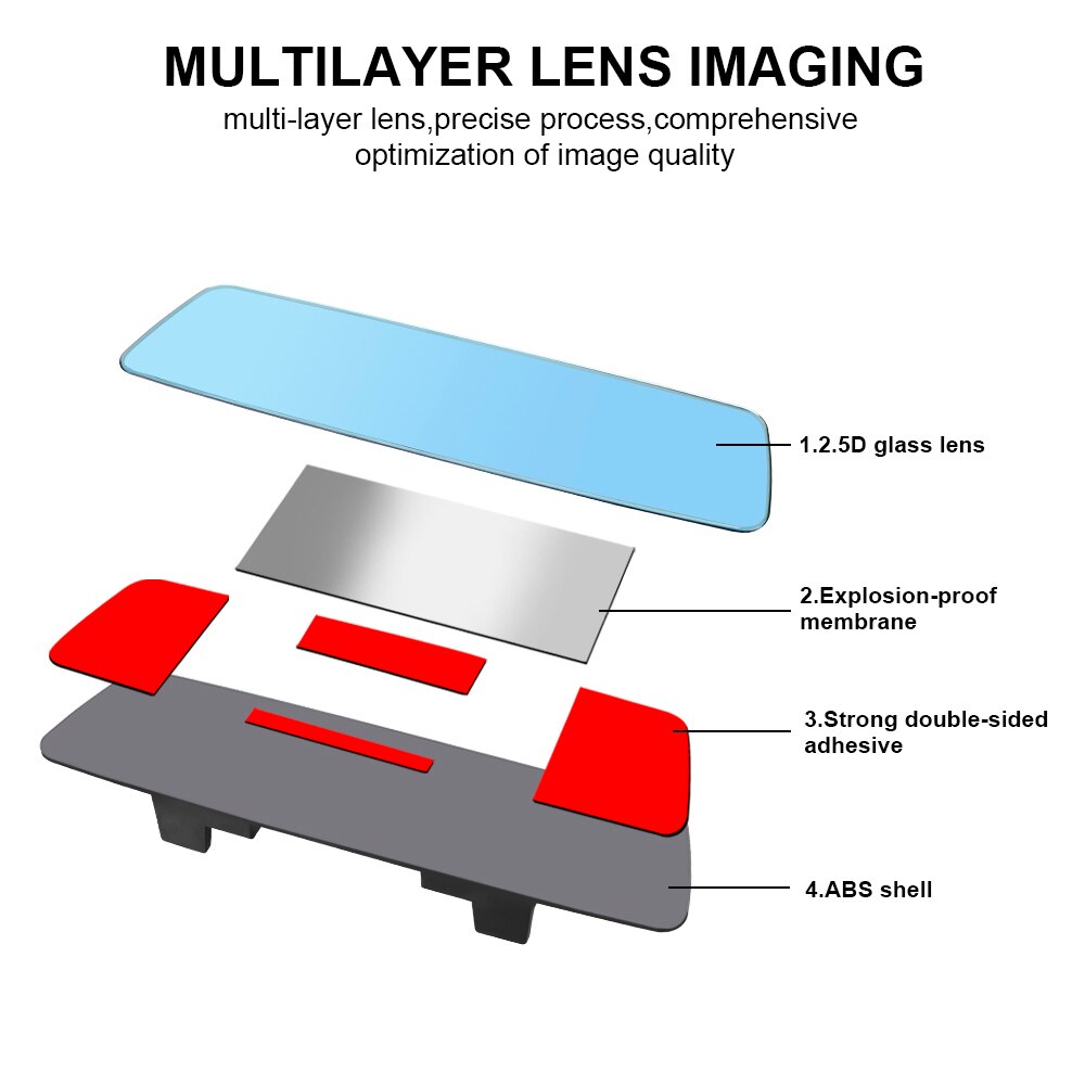 LEEPEE 2.5D Full Creen HD Glass Car Interior Rear View Mirror Anti-glare Wide-angle Blue Frameless Mirror Auto Accessories