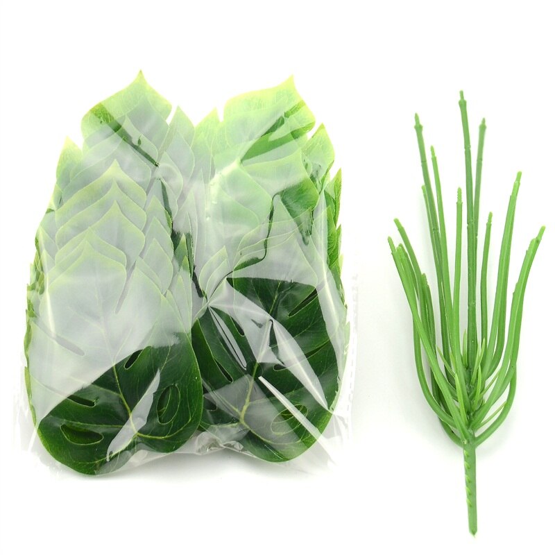 1 bukett /18 blad konstgjord plast palm monstera blad växt för hawaii luau festdekorationer strand bröllopsbord: Default Title