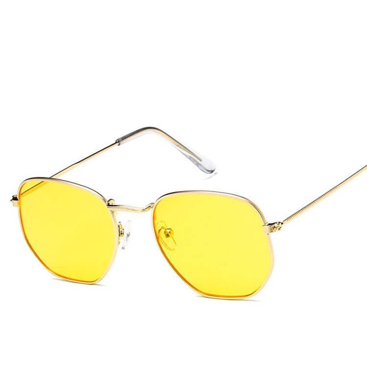 Polygonale kvinner solbriller menn briller dame luksus retro metall solbriller årgang speil  uv400 oculos de sol: Gul