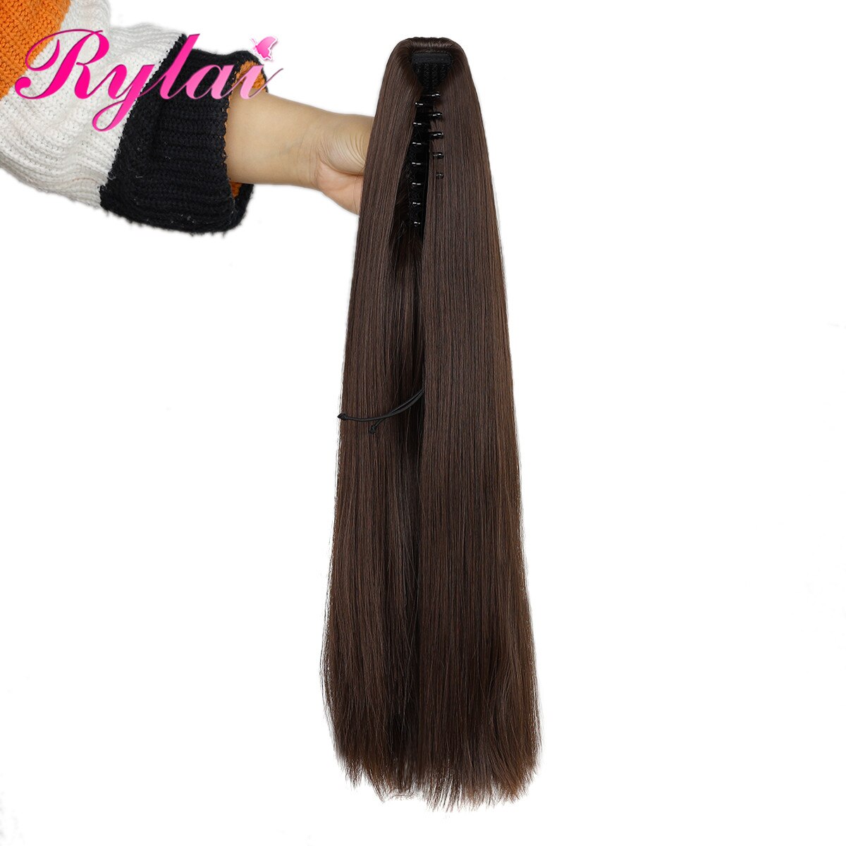Straight Ponytail Hair Extensions Claw Clip Synthetic Pony Tail Extensions 18 Inches For Women Beautyhair By RYLAI