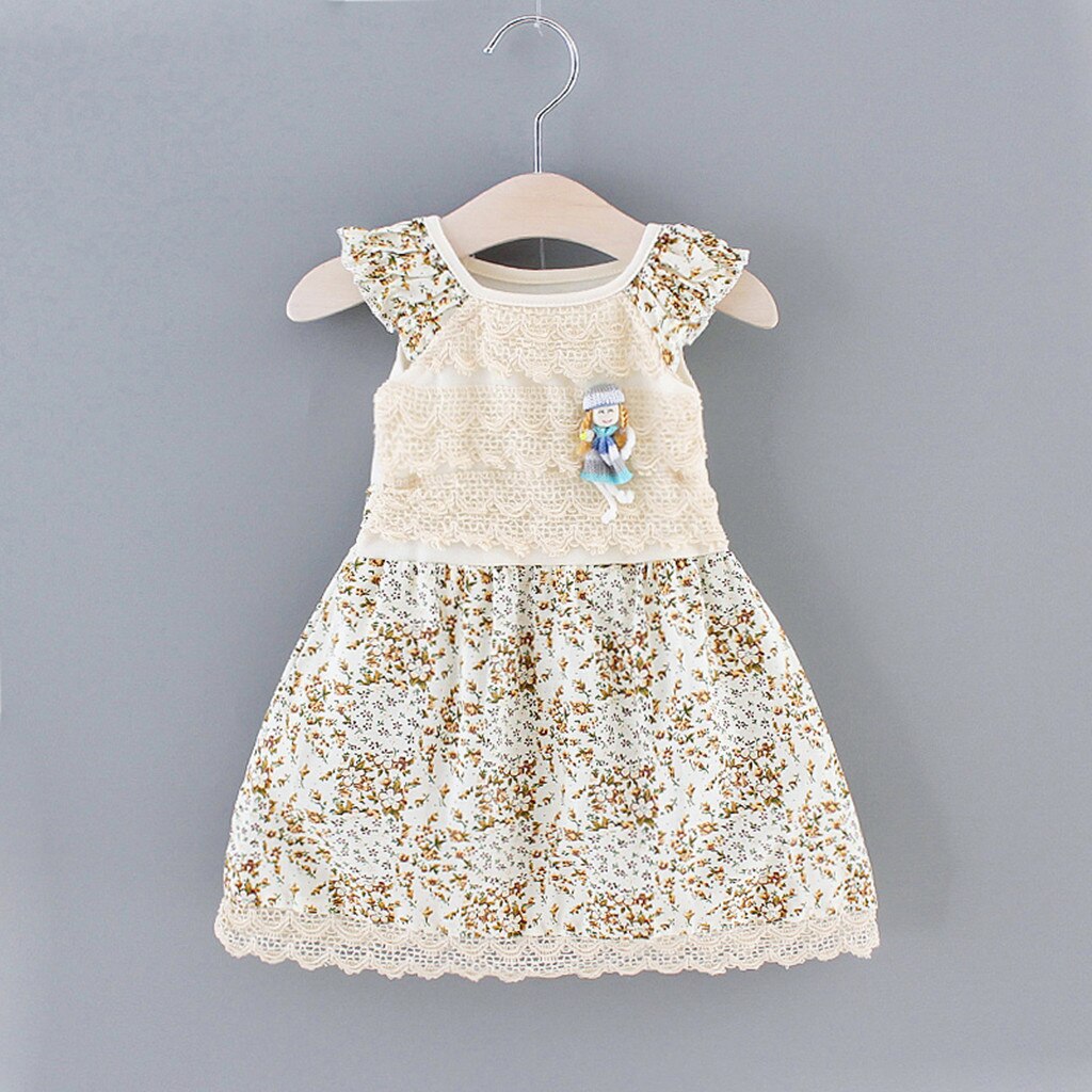 Peuter Kids Baby Meisjes Bloem Kant Ruche Prinses Jurk Broche Outfits Baby Meisje Kleding Disfraz Bebes #50: YELLOW / L2