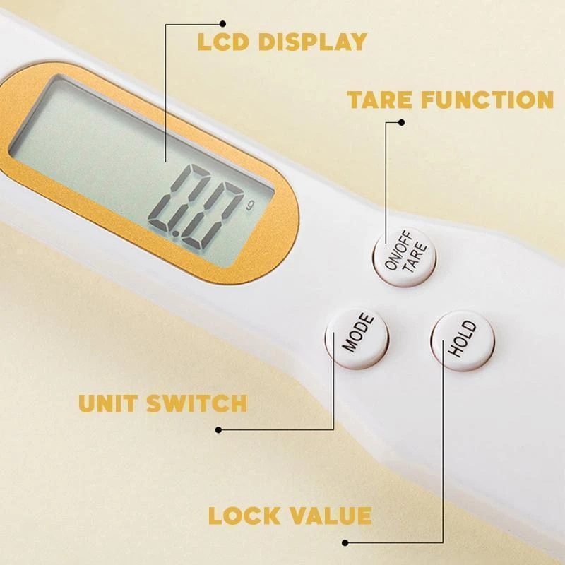 Báscula Digital de cuchara con pantalla LCD, balanza electrónica de cuchara de cocina de 500g/0,1g, con 3 cucharas de pesaje desmontables