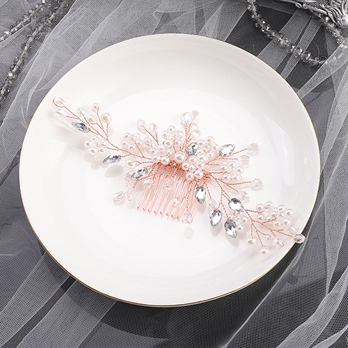 Accesorios para el cabello de oro rosa y plata para mujer, accesorios para el cabello con perlas de cristal brillantes, tocados puros y silenciosos para de banquete de boda, decoración: Rose Gold