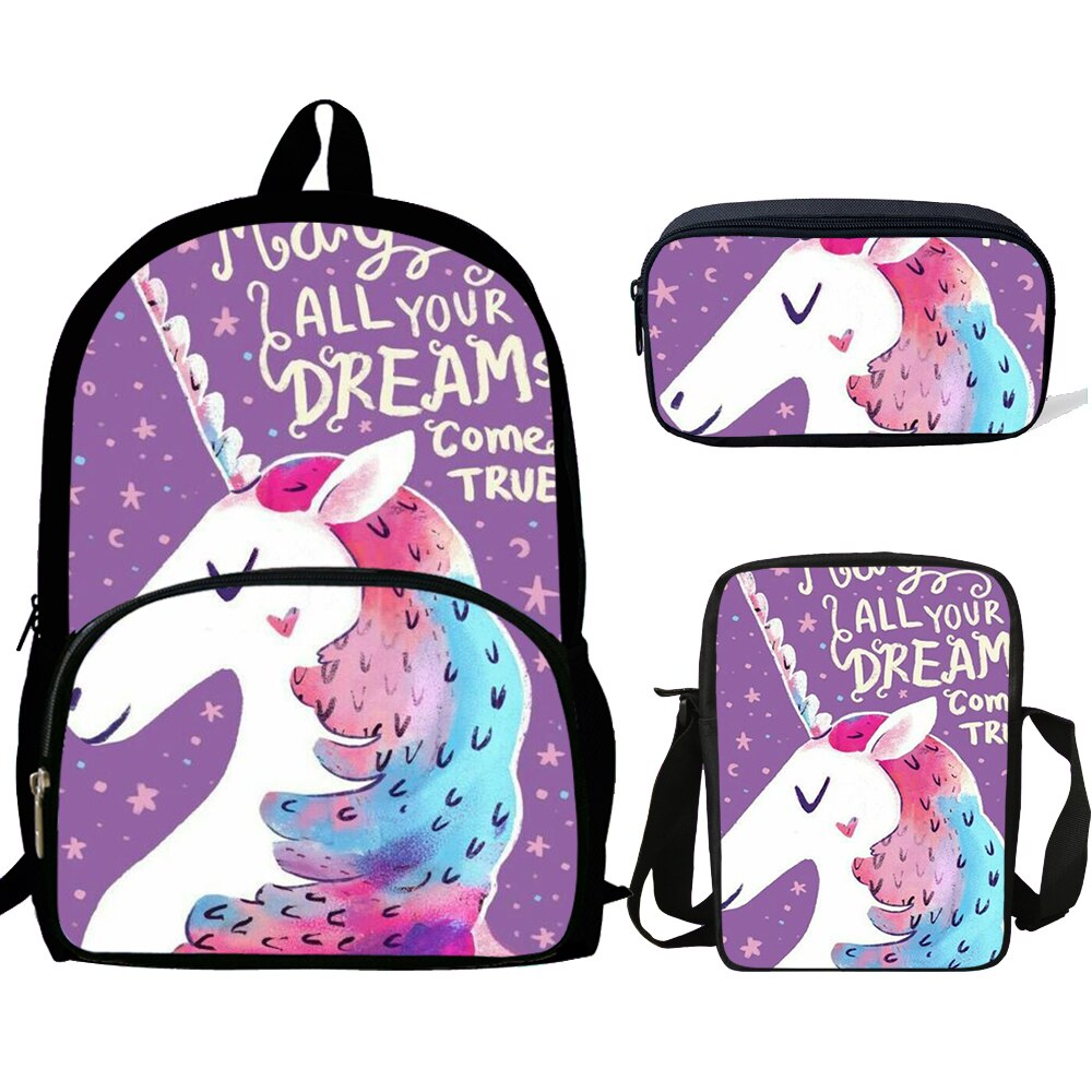 3 stücke Schule Rucksack Sets Kinder Buch Taschen Einhorn Drucke Primäre Daypack Teenager Jungen Mädchen Schulranzen: j9496