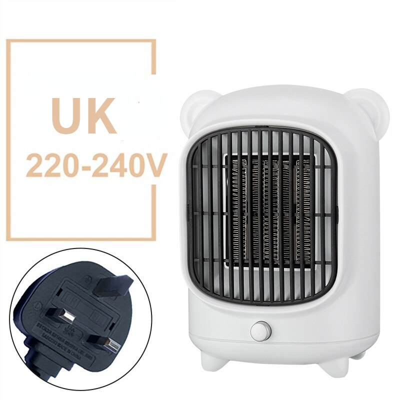 Wind Heizung Mini Erwärmung Fan Tragbare Haushalt Schlafzimmer 110V 220V 500W Überhitzung Schutz Elektrische Desktop Schnelle Luft heizung Fan: UK 220V-240V WHITE