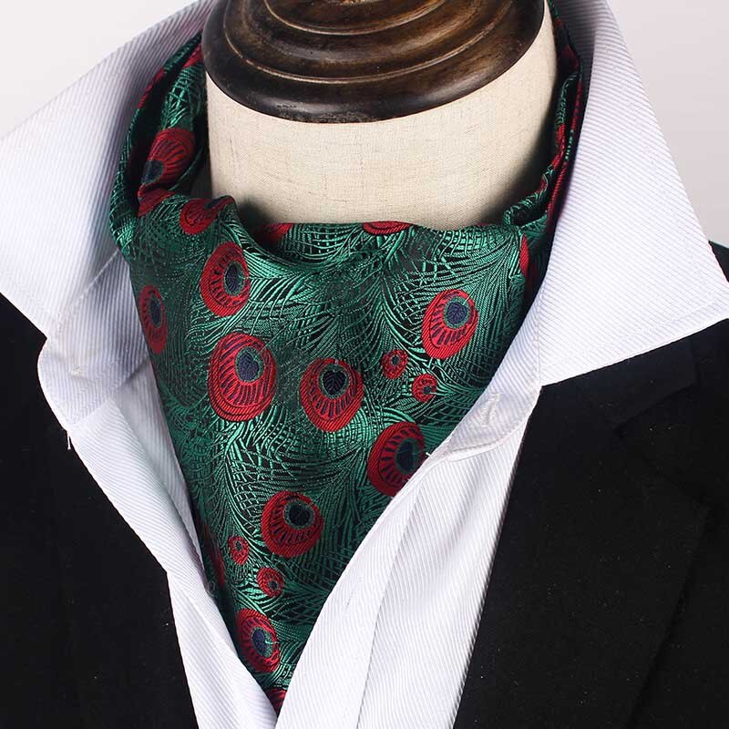 Paisley Floral Ascot Tie Men Pink Ascot Cravat Man Green Silk Cravat Tie Mens Brown Polyester Wedding Ascot Scarf Green B109