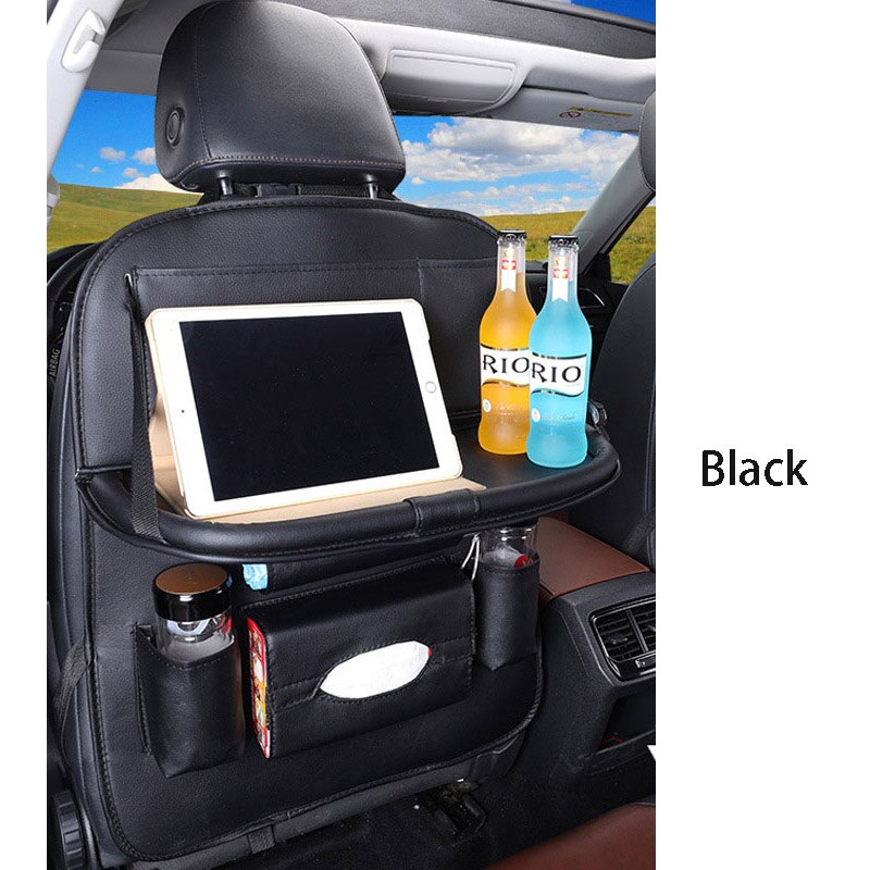 Car Ceat Storage Bag Hanging Universal Auto Multi-pocket PU Organizer Bag Leather Pad Car Ceat Shopping Cover: Black