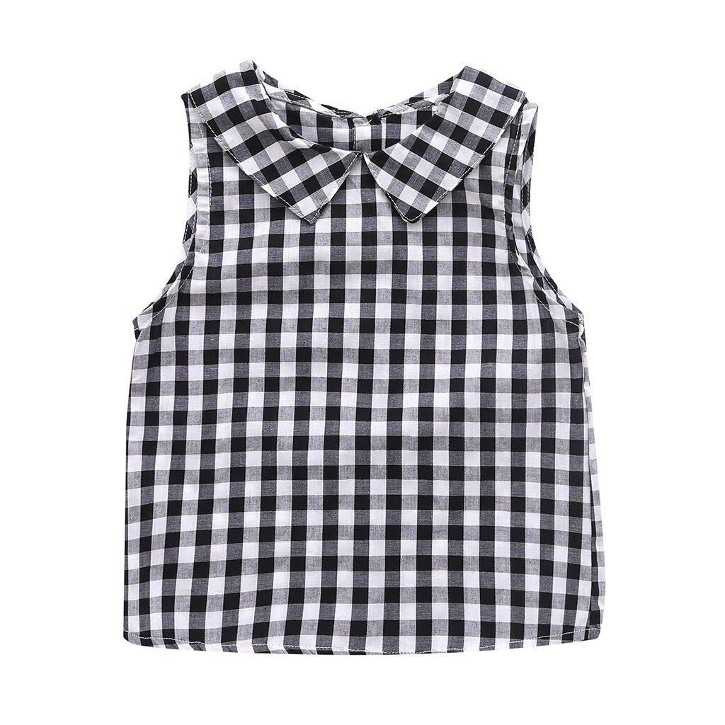 Kinderen Baby Kids Tops O-hals Mouwloze Plaid T Shirts Print Vest Tops Voor Meisjes Zomer Casual Kleding Mouwloos T-shirt: Black / 104