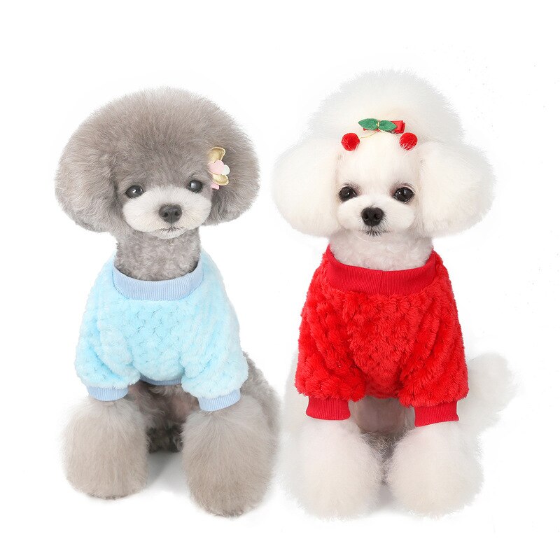 Cozy Soft Plush Pet Dog Sweater Clothes Pajamas Round Neck Cat Kitten Jumper Coat Embroidery Coral Fleece Puppy Sweater Coat