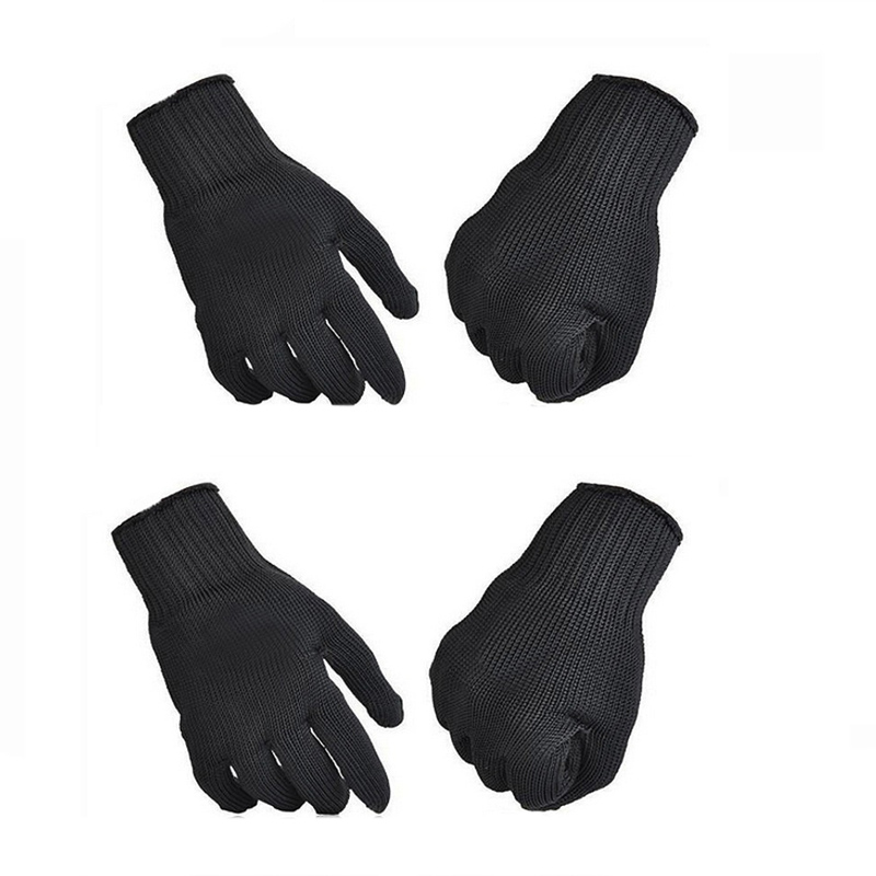 2-paar zwarte anti-snijhandschoenen Slijtvaste zelfverdedigingshandschoenen Staaldraad Metalen gaashandschoenen Werkhandschoenen Beveiliging: Default Title