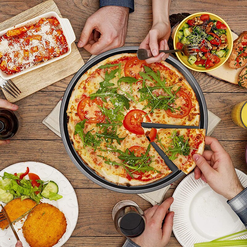 8 Inch Pizza Pan Pizza Cutter Non-Stick Pizza Plate Set DIY Bakeware Carbon Steel Tray Mold Baking Tool Kitchen Baking Mould Pan