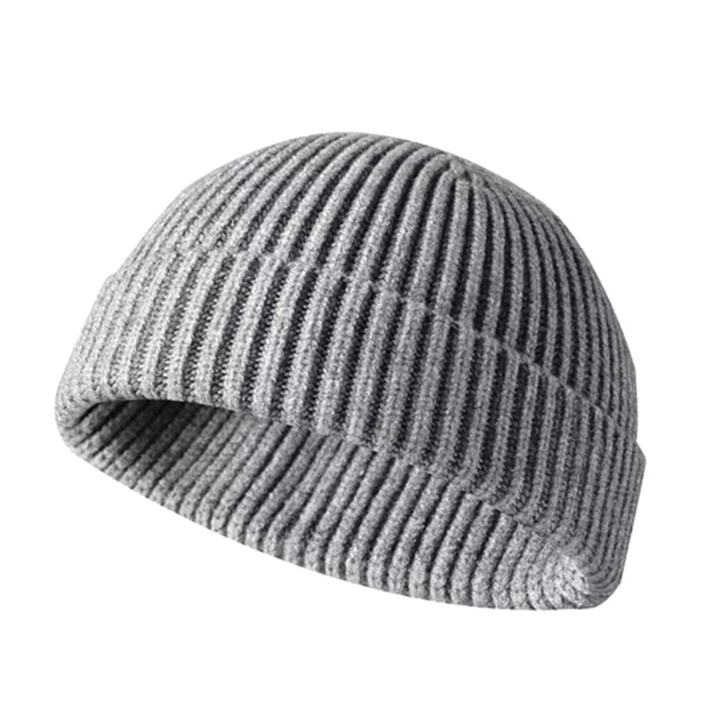 Vinter kvinder mænds varm strik hat beanie skullcap sømand cap manchet brimless hat: Grå