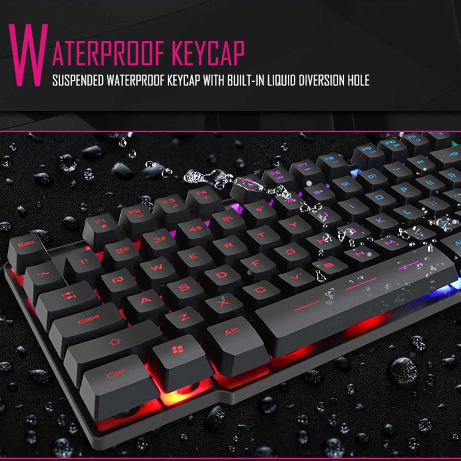 IMICE-AK-600 para teclado, enchufar y usar, con orificio de desviación líquida, para jugadores de electrónica de consumo, con orificio de desviación líquida para oficina