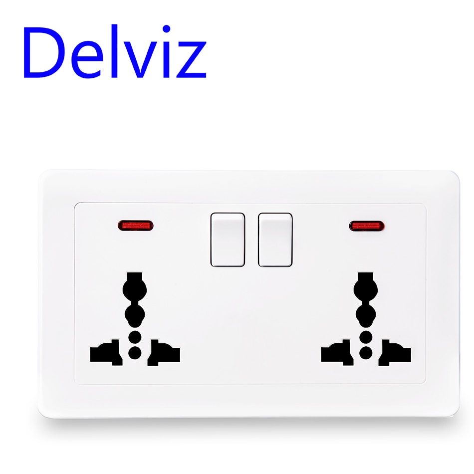 Delviz EU standard universal socket, With switch control socket function,UK White Multi-function international three-hole socket