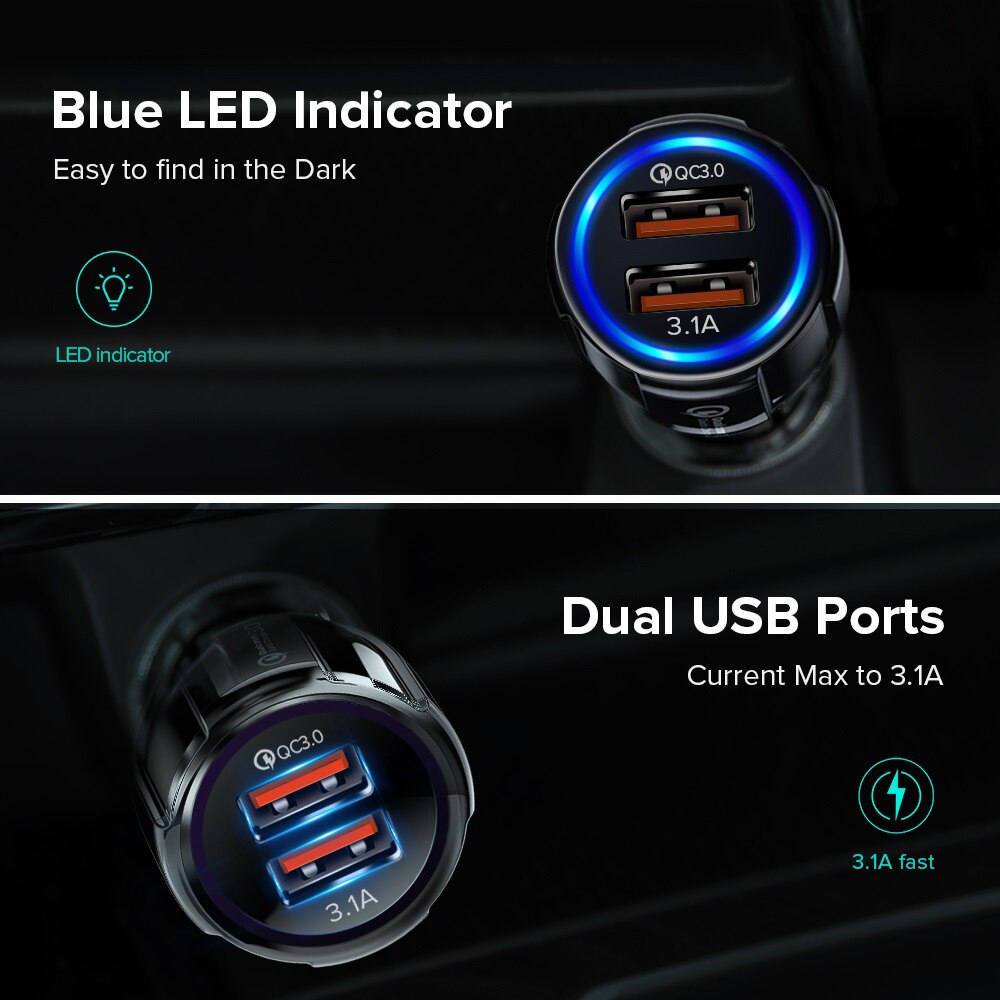 Bil usb lader hurtiglading 3.0 2.0 mobiltelefon lader 2 port usb rask bil lader for iphone samsung nettbrett billader