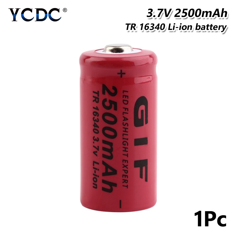 Rechargeable Batteries Torch Flashlight Rechargeable GIF Li-Po Lithium 16340 Battery 2500mAh 3.7V Li-ion Cell Bateria: 1 Pc