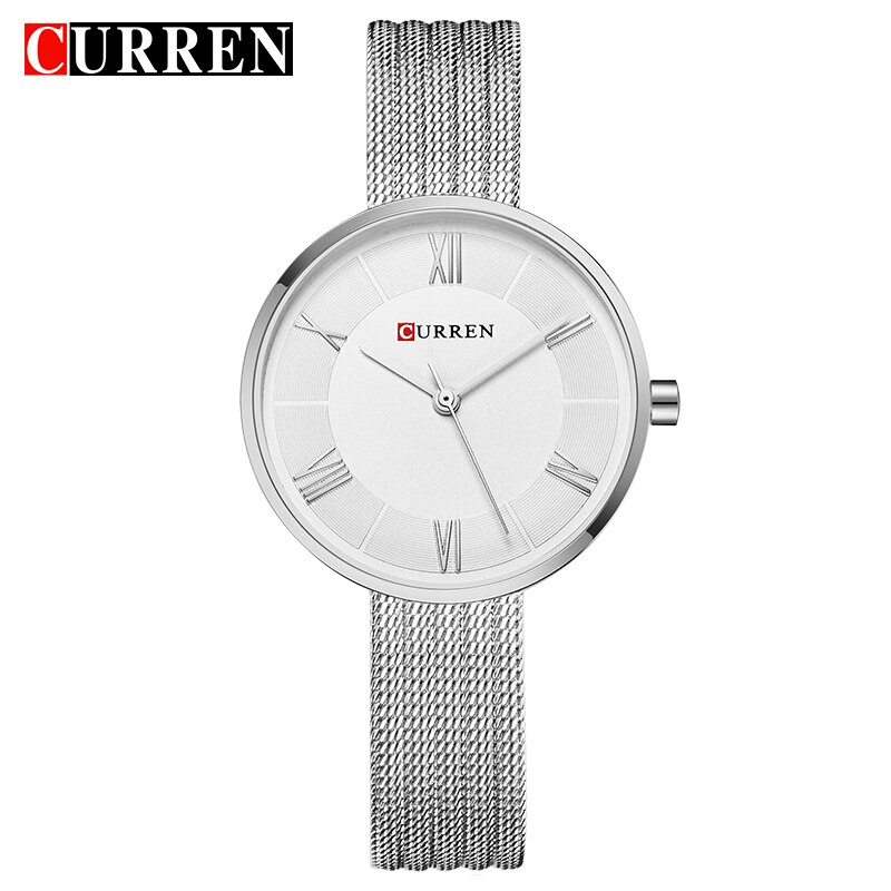 Curren Luxe Vrouwen Armband Horloges Casual Dames Jurk Quartz Klok Volledig Stalen Vrouwelijke Horloge Montre Femme Reloj Mujer: silver white