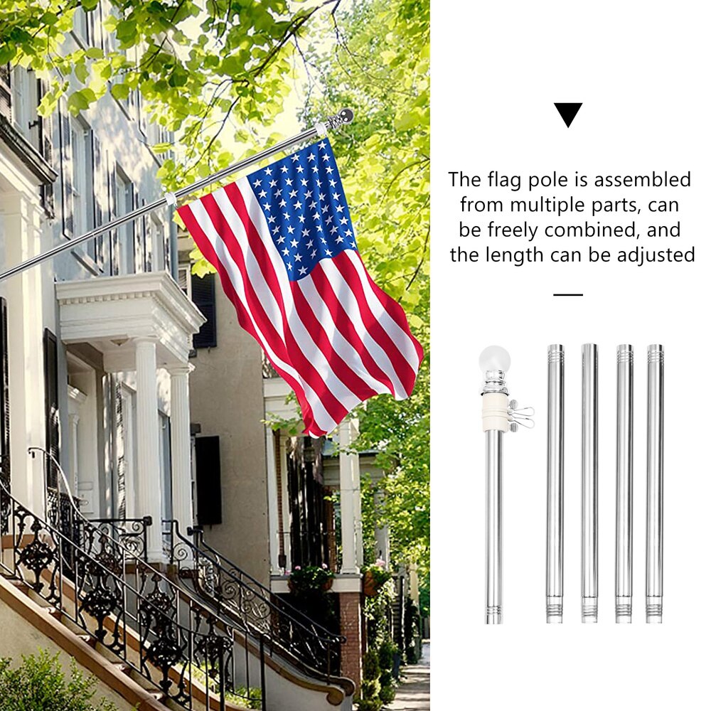 6 feet Flag Pole Kit Stainless Steel Wall Mount Flagpole with Rotating Flagpole Rings