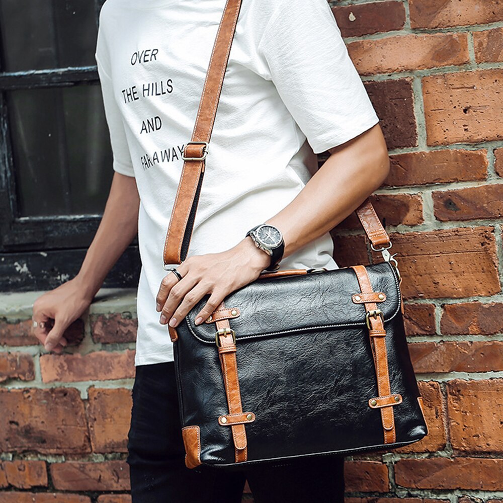 Heren aktetas vintage messenger bag pu leren crossbody tas heren retro grote schoudertassen voor heren handtas  xa6c