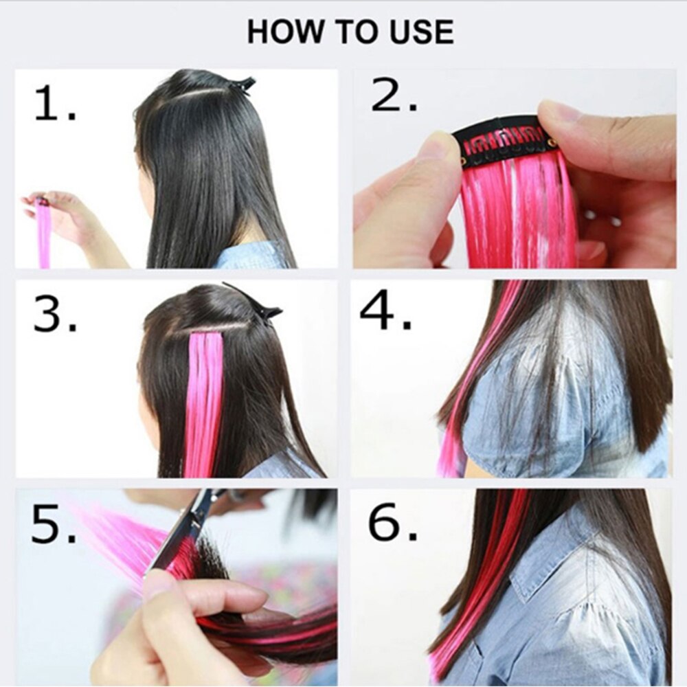 LIHUI-extensiones de cabello sintético para mujer, mechones de pelo largo y liso, con Clip, para resaltar, Color arcoíris, Color rosa