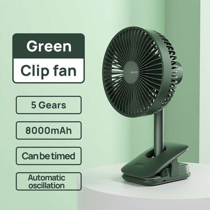 Jisulife Bureau Ventilator Ventilador Portatil Telescopische Vouwen Ventilator Voor Thuis Office 8000Mah Usb Stille Oplaadbare Vloer Fan: clip fan green