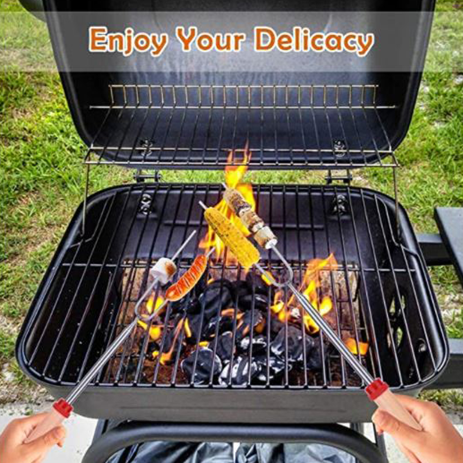 8Pcs Barbecue Vork Set Met Opbergtas Telescopische Marshmallow Worstjes Honden Groenten Roosteren Sticks Accessoire