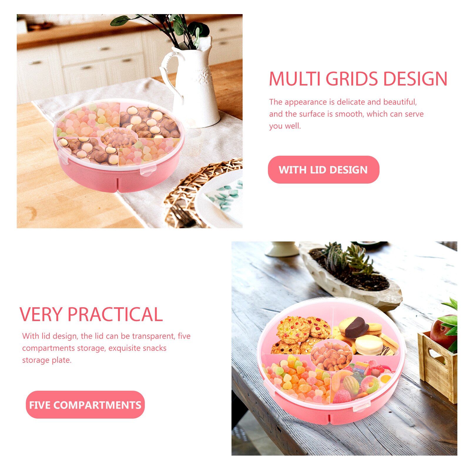 Living Room Fruit Tray Snack Divided Box Snack Box with Lid Five-grids Dried Fruit Box