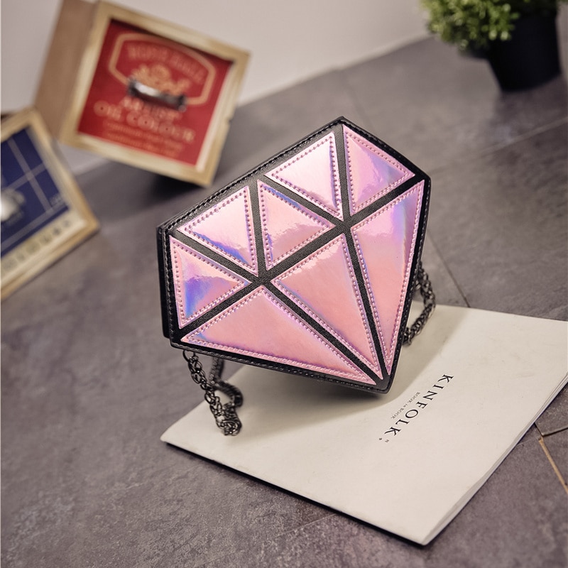 Super qualidade mulheres sacos 3d forma de diamante ombro corrente senhora menina mensageiro pequeno crossbody satchel noite zíper hangbags