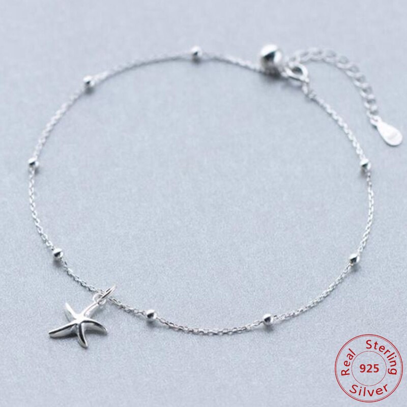 Boemia stile estivo autentico argento Sterling 925 moda stella marina fascino cavigliera per donna S925 braccialetto alla caviglia lunghezza regolabile