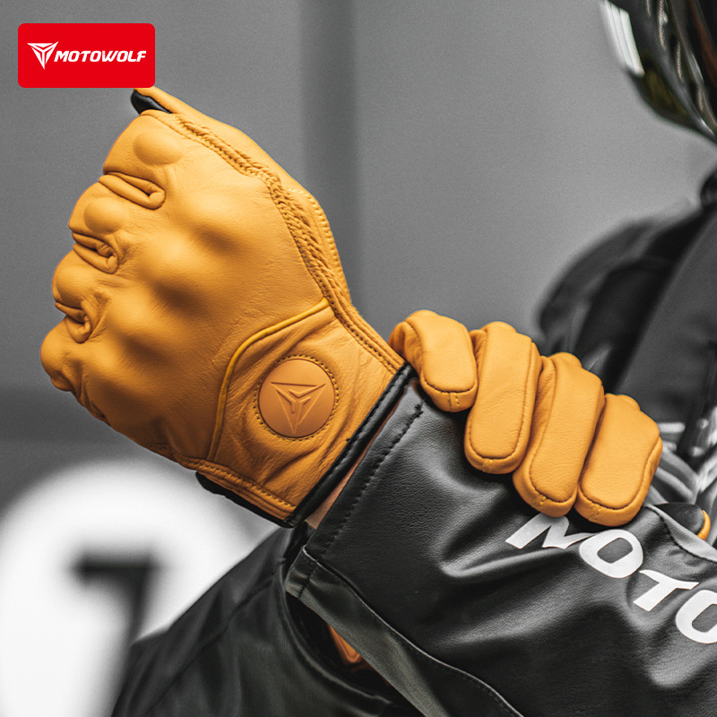 Retro Leather Motorcycle Gloves Vintage Men Women Moto Cycling Winter Gloves Touch Screen Motorbike Motorcross ATV Motor Guantes