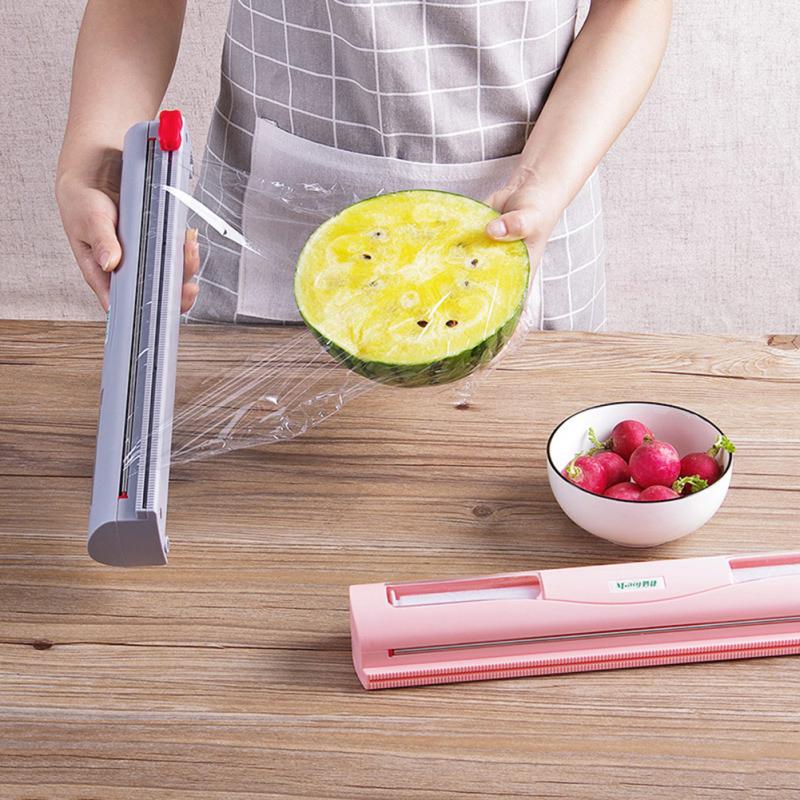 Keuken Conserveermiddel Film Sliding Blade Cutter Box Magic Abs Voedsel Verse Houden Plastic Cling Wrap Dispenser Opslag Container