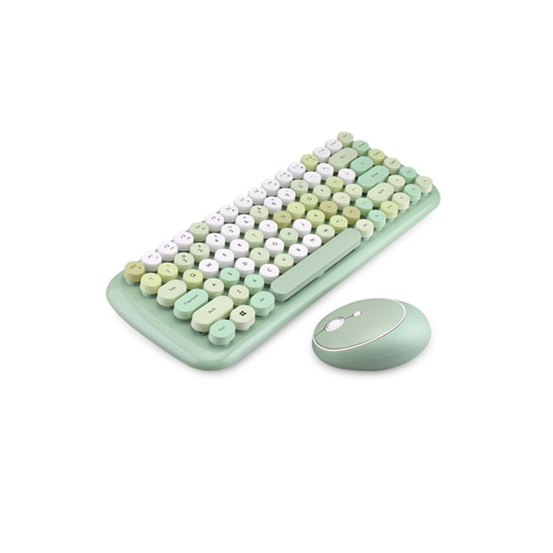Kit de clavier et souris sans fil 2.4G pour filles, rétro, Vintage, 84 touches rondes colorées, Orange, rose, bleu, vert, pour ordinateur portable,: green-84 keys