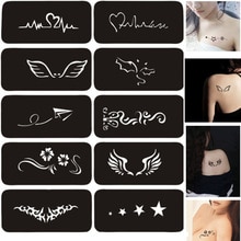 12Pcs Henna Tattoo Stencils Voor Painting Glitter Tattoo Stencil Vrouw Meisje Kids Tekening Sjabloon Ster Vleugel Airbrush Stencil