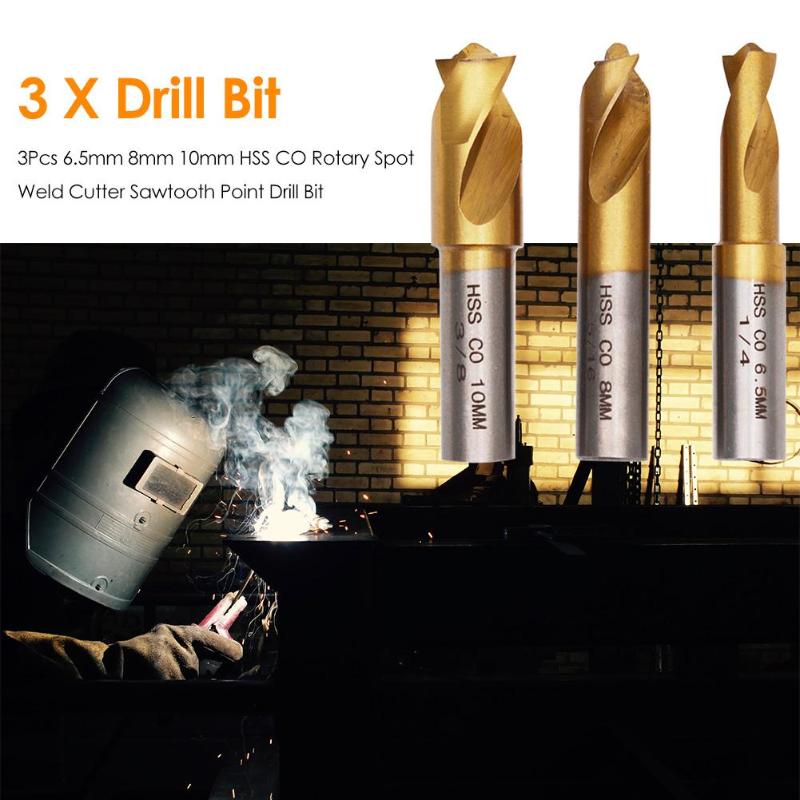 3Pcs 6.5Mm 8Mm 10Mm Hss Co Rotary Puntlas Cutter Zaagtand Punt Countersink Boor Houtbewerking Boor bit