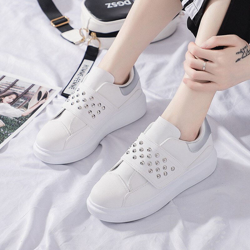 soft sneakers ladies shoes white velcro ladies sneakers ladies outdoor sports rivet women sneakers Z11-01