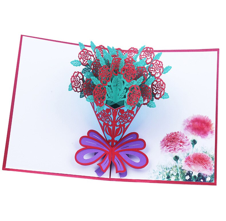 3D Rose Pop Up Card Cherry Blossoms Wedding Invitations Card LOVE Butterfly Flower Greeting Cards Romantic Thank You Cards Party: Style9 Carnation