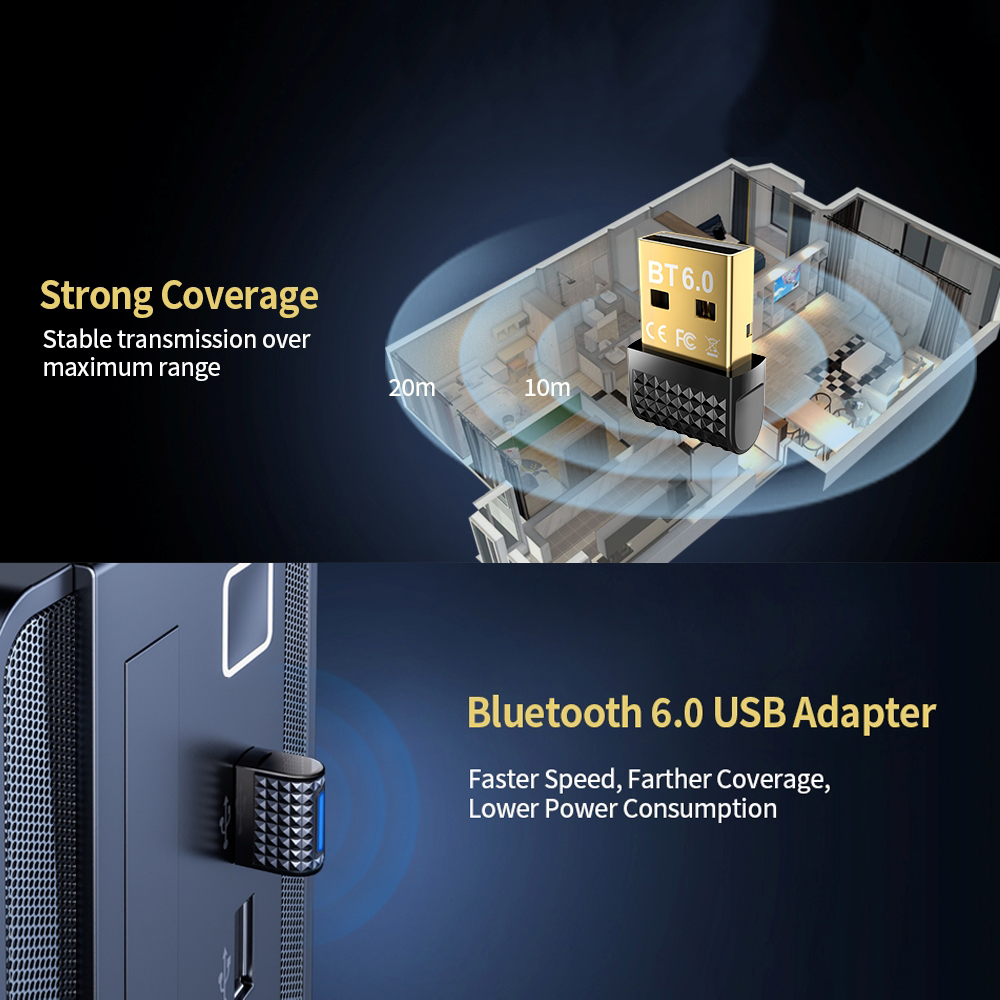 USB Bluetooth 6.0 Adapter Transmitter Bluetooth Receiver Audio Bluetooth Dongle Wireless USB Adapter for Computer PC Laptop