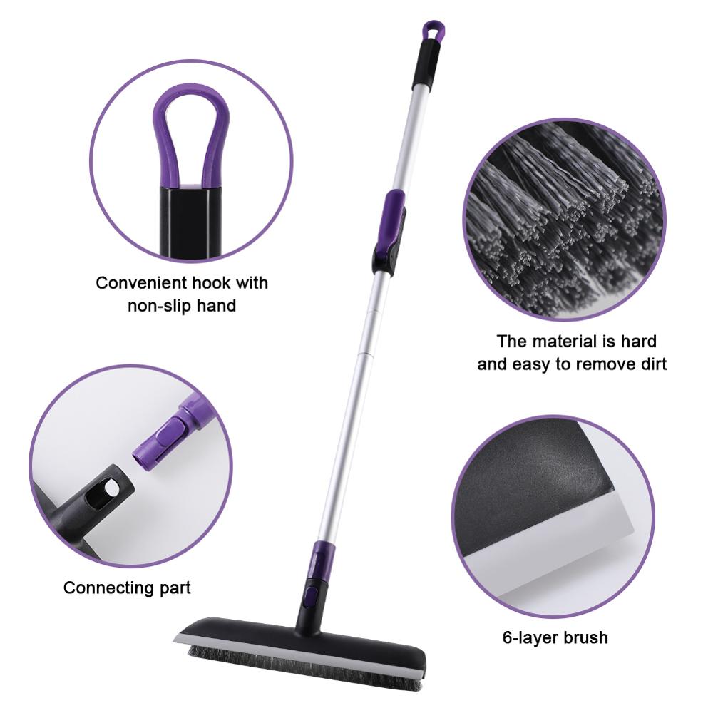 Yocada Scrape and Brush Floor Scrub Brush with Adjustable Long Handle 37&quot; to 51&quot; for Cleaning Bathroom Tile Bathtub Deck