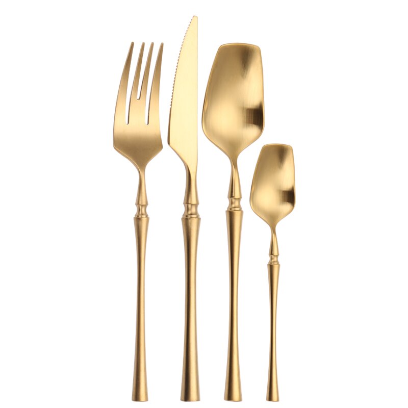 Matte Gold Cutlery Set 4 Pieces Spoons Forks Knives Flatware Cutlery Sets 18/10 Stainless Steel Cutlery Set Golden Tableware Set