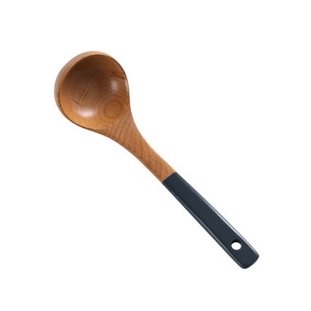 Ustensile de cuisine en bois naturel, anti-rayures, spatule de cuisine en hêtre, cuillère à Long manche, outils de cuisine,: Spoon