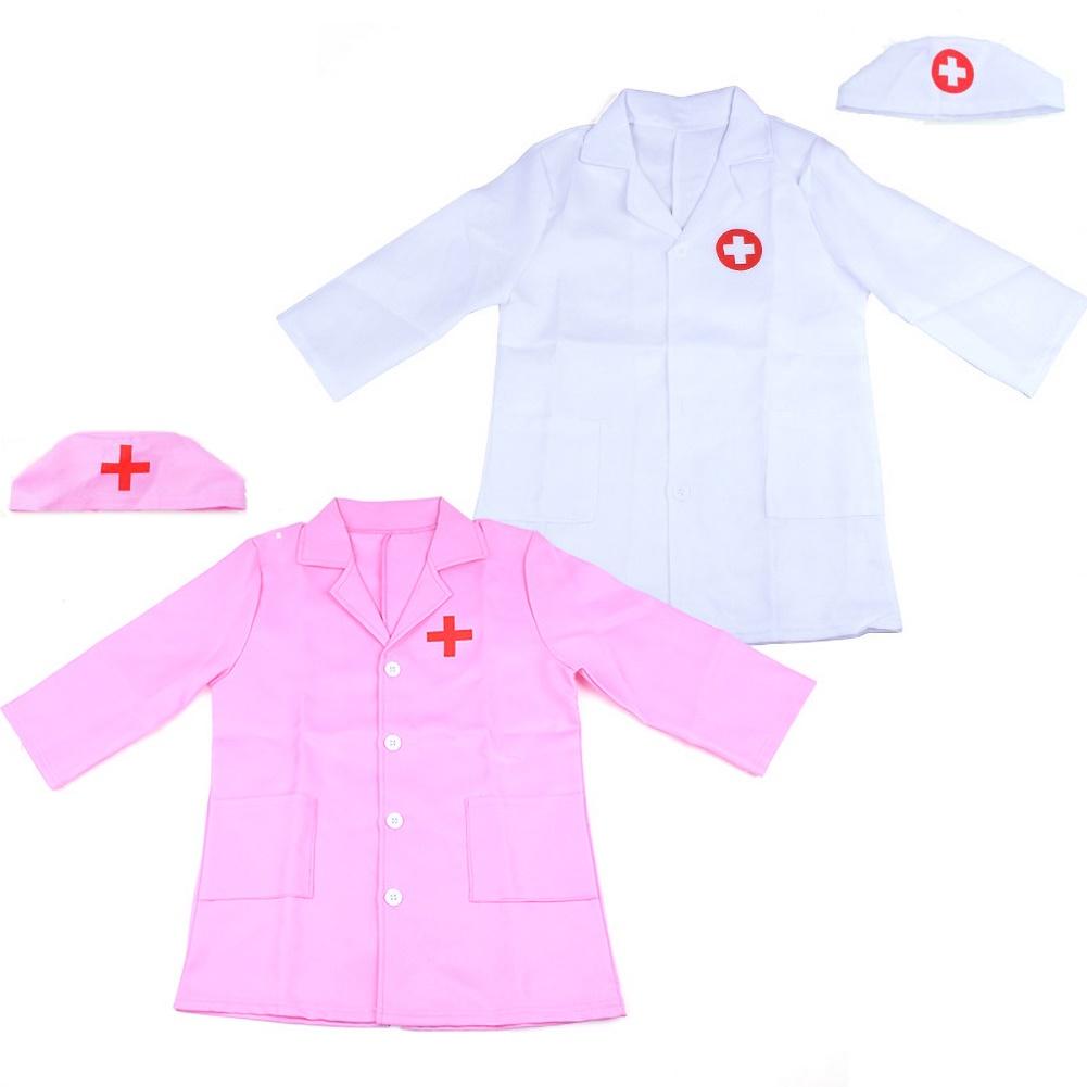 Langærmet læge sygeplejerske cosplay uniform hat kostume børn foregiver lege legetøj sæt børn interaktivt spil