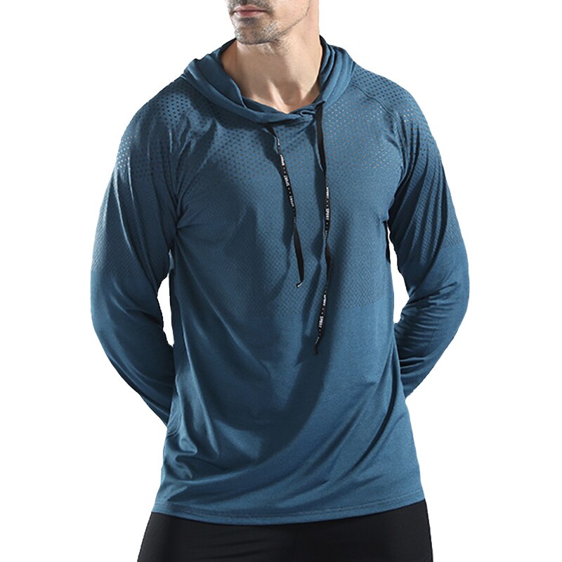 BARBOK Men's Sports Hoodie Sweatshirt T-shirt Long sleeve Quick-drying Elastic Gym Exercise Clothes Running Jogging Sport Wear: XXL / Blue