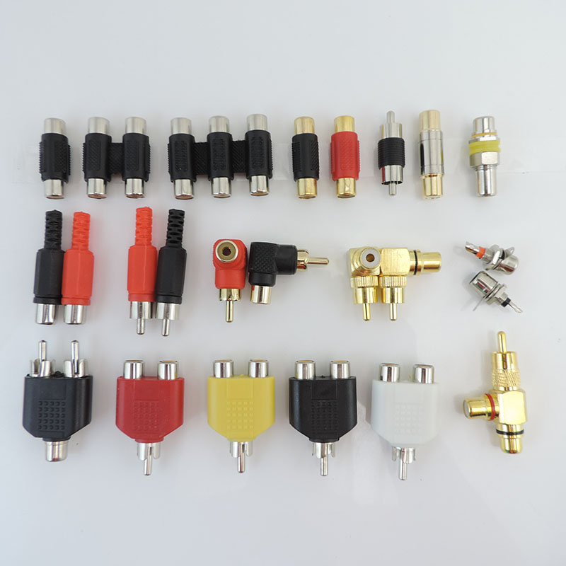 2 stks RCA Man vrouw naar 2rca 3rca man Vrouw RCA Connector Splitter Adapter AV Video Audio T Plug RCA 2 3 manier rechts angel a1