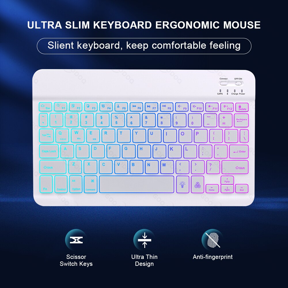 10inch Rainbow Backlit Keyboard For iPad Phone Tablet Bluetooth Keyboard For IOS Android Windows Wireless Keyboard and Mouse Set
