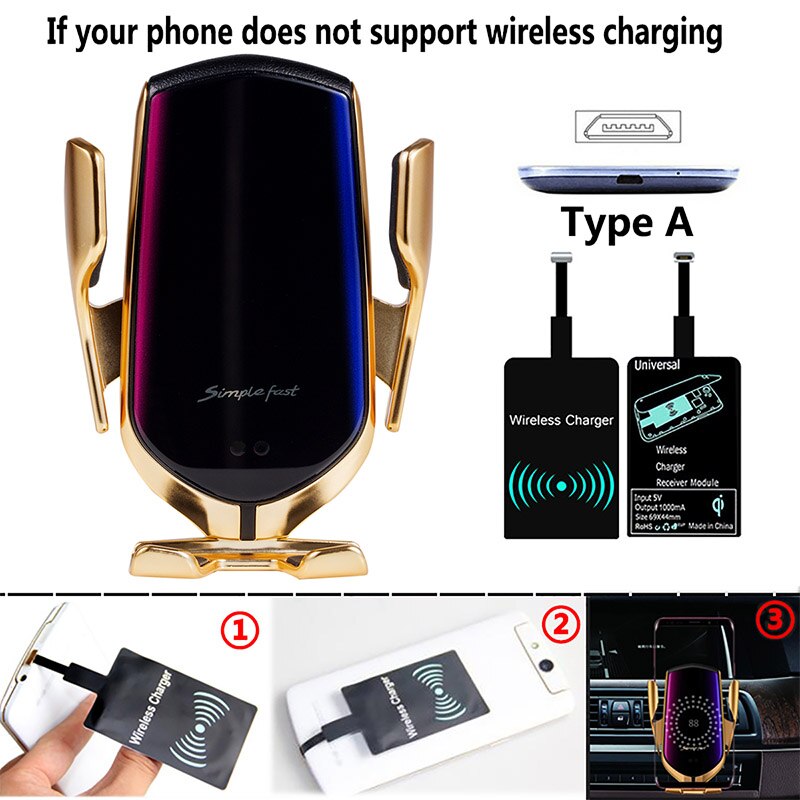 Snel Opladen 10W Wireless Car Charger S5 Automatische Spannen Telefoon Houder In Auto Draadloze Chargerfor IPhone Huawei Samsung: R1 Gold Type A