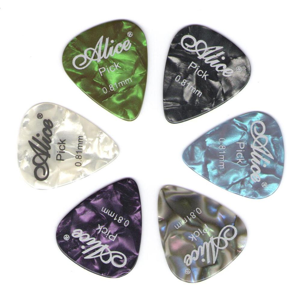 Alice-Púas para guitarra de celuloide, 6 piezas, grosor de mediador 0,46 0,71 0,81 0,96 1,20 1,50mm, color aleatorio: 0.81 mm
