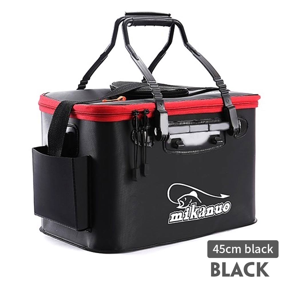 Cubo de pesca plegable portátil EVA, caja de aparejos, caja de pescado vivo, equipo de pesca al aire libre, bolsa de almacenamiento: 45cm black