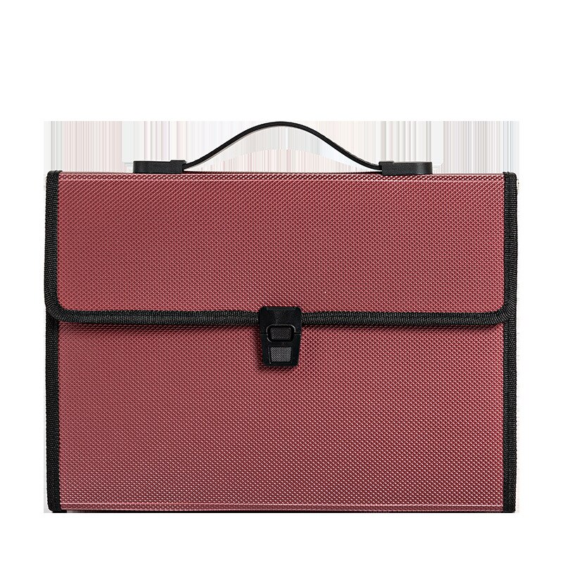 A4 Multi-layer Folder Art Portable Organ Package Student Paper Folder Information Buckle Filing Storage 13 Grids Office Supplies: red